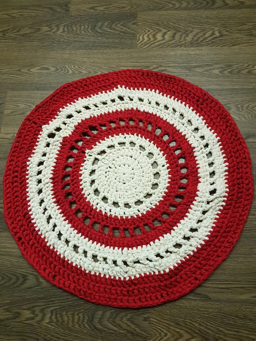 red and cream rug